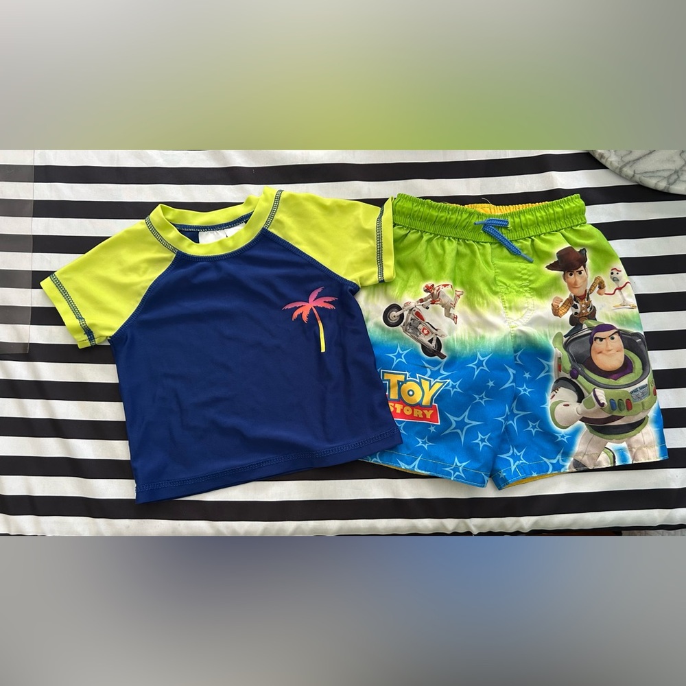 Toddler Boy Swimsuit Set - Toy Story 2T & Rashguard 3T EUC